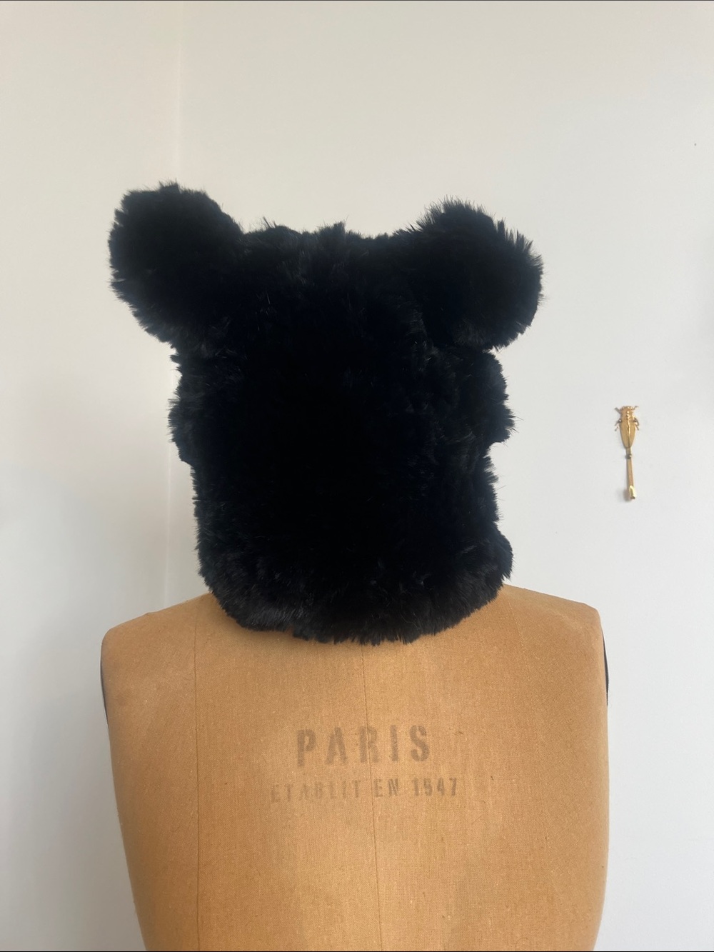 Black Rabbit Fur designer Bear Ear Hat